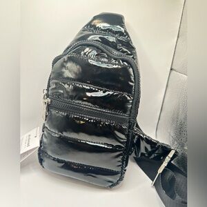 Shiny Black Quilted Sling Bag